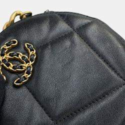 Pre Owned حقيبة شانيل كلاتش دائري جلد أسود مع سلسلة