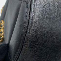 Pre Owned حقيبة شانيل كلاتش دائري جلد أسود مع سلسلة