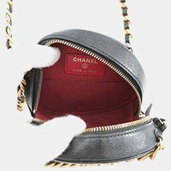 Pre Owned حقيبة شانيل كلاتش دائري جلد أسود مع سلسلة