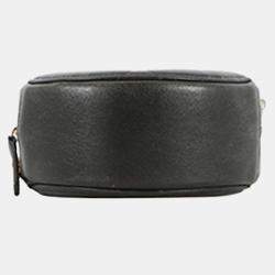 Pre Owned حقيبة شانيل كلاتش دائري جلد أسود مع سلسلة