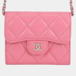 مملوكة مسبقًا Chanel Pink CC Quilted Lambskin Flap Card Holder on Chain