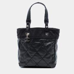مملوكة مسبقًا Chanel Black Small Quilted Coated Canvas Paris Biarritz Tote
