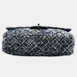 Pre Owned حقيبة شانيل سوداء متوسطة مبطنة من جلد الخراف بترتر وحيدة flap