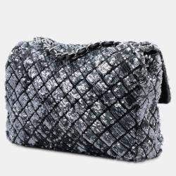 Pre Owned حقيبة شانيل سوداء متوسطة مبطنة من جلد الخراف بترتر وحيدة flap