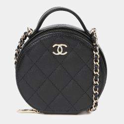Pre Owned حقيبة شانيل جلد كافيار دائري أسود بيد علوية وحمالة كتف