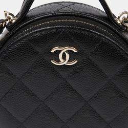 Pre Owned حقيبة شانيل جلد كافيار دائري أسود بيد علوية وحمالة كتف