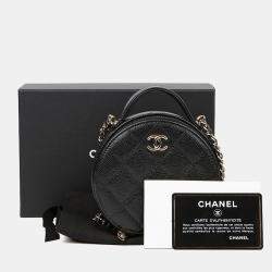 Pre Owned حقيبة شانيل جلد كافيار دائري أسود بيد علوية وحمالة كتف