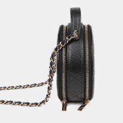 Pre Owned حقيبة شانيل جلد كافيار دائري أسود بيد علوية وحمالة كتف