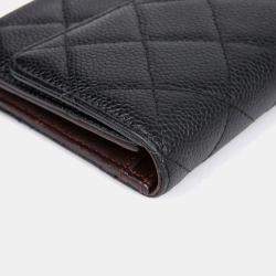 مملوكة مسبقًا محفظة طويلة شانيل جلد كافيار كلاسيكية سوداء