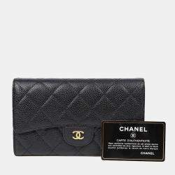 مملوكة مسبقًا محفظة طويلة شانيل جلد كافيار كلاسيكية سوداء