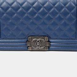 مملوكة مسبقًا Chanel Caviar Boy Medium Blue Leather Shoulder Bag