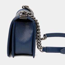 مملوكة مسبقًا Chanel Caviar Boy Medium Blue Leather Shoulder Bag