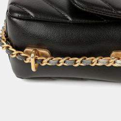 Pre Owned Chanel Chain Around Mini Black Leather Flap Shoulder Bag