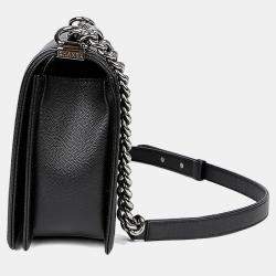 Pre Owned Chanel Caviar Boy Large Black Leather Shoulder Bag