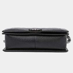 Pre Owned Chanel Caviar Boy Large Black Leather Shoulder Bag