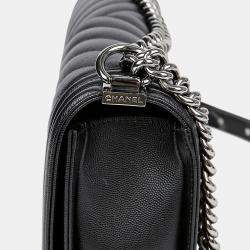 Pre Owned Chanel Caviar Boy Large Black Leather Shoulder Bag