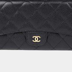 Pre Owned محفظة شانيال جلد كافيار سوداء طويلة