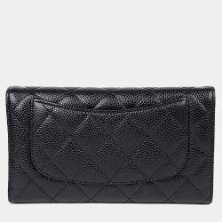 Pre Owned محفظة شانيال جلد كافيار سوداء طويلة