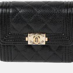 مملوكة مسبقًا Chanel Boy Black Caviar Leather Wallet