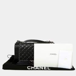 Pre Owned حقيبة شانيل بوي كتف متوسطة سوداء من الجلد