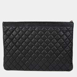 مملوكة مسبقًا حقيبة كلاتش شانيل بوي كبيرة جلد كافيار أسود