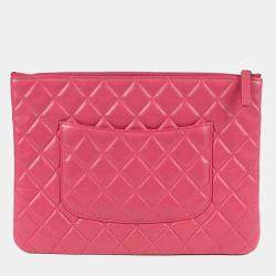 Pre Owned حقيبة كلتش شانيل جلد ضأن زهري وسط كلاسيكي