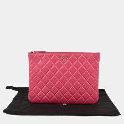 Pre Owned حقيبة كلتش شانيل جلد ضأن زهري وسط كلاسيكي