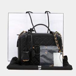 Pre Owned حقيبة يد توت شانيل كوزماتيك كبيرة جلد كافيار أسود