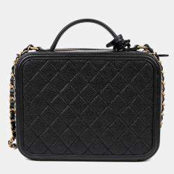 Pre Owned حقيبة يد توت شانيل كوزماتيك كبيرة جلد كافيار أسود