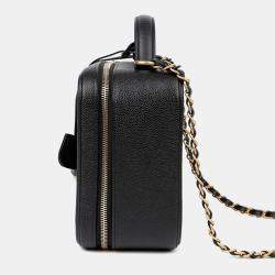 Pre Owned حقيبة يد توت شانيل كوزماتيك كبيرة جلد كافيار أسود