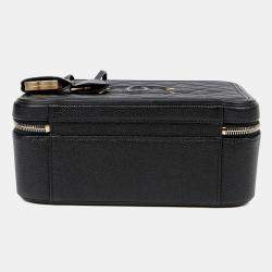 Pre Owned حقيبة يد توت شانيل كوزماتيك كبيرة جلد كافيار أسود