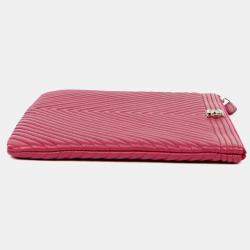 Pre Owned Chanel Boy Chevron New Medium Red Lambskin Leather Clutch