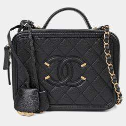 مملوكة مسبقًا حقيبة يد توتس شانيل كافيار جلد أسود ميديوم