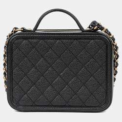 مملوكة مسبقًا حقيبة يد توتس شانيل كافيار جلد أسود ميديوم