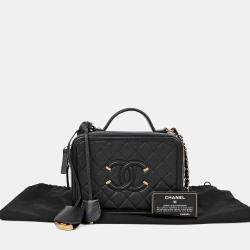 مملوكة مسبقًا حقيبة يد توتس شانيل كافيار جلد أسود ميديوم