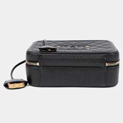 مملوكة مسبقًا حقيبة يد توتس شانيل كافيار جلد أسود ميديوم