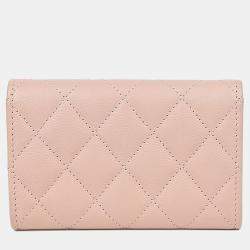 Pre Owned حامل بطاقات قابل للطي جلد كافيار وردي شانيل 19