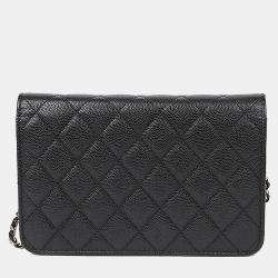 Pre Owned حقيبة شانيل كروس بودي جلد الكافيار الأسود الذهبي كلاس