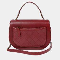 مملوكة مسبقًا حقيبة شانيل كوكو كيرف جلد أحمر مقبض علوي كروس بودي