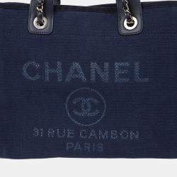 Pre Owned Chanel Deauville Medium Blue Canvas Tote Bag