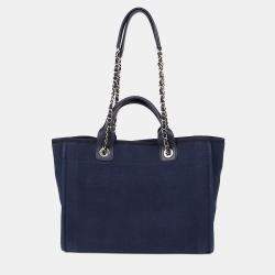Pre Owned Chanel Deauville Medium Blue Canvas Tote Bag