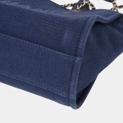 Pre Owned Chanel Deauville Medium Blue Canvas Tote Bag