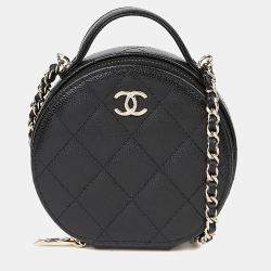 مملوكة مسبقًا حقيبة شانيل سي سي جلد كافيار أسود بيد علوية مستديرة وحمالة كتف