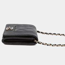 Pre Owned Chanel Mademoiselle Black Caviar Leather Wallet On Chain