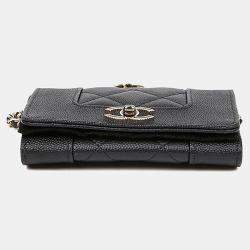 Pre Owned Chanel Mademoiselle Black Caviar Leather Wallet On Chain