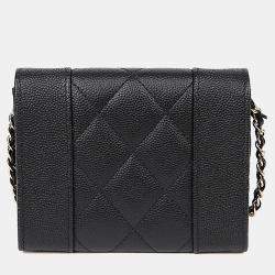 Pre Owned Chanel Mademoiselle Black Caviar Leather Wallet On Chain