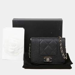 Pre Owned Chanel Mademoiselle Black Caviar Leather Wallet On Chain