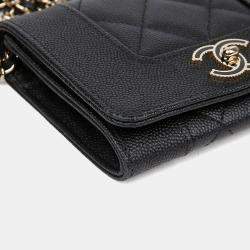 Pre Owned Chanel Mademoiselle Black Caviar Leather Wallet On Chain