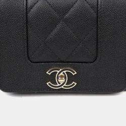 Pre Owned Chanel Mademoiselle Black Caviar Leather Wallet On Chain