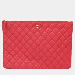 مملوكة مسبقًا Chanel Classic Large Pink Caviar Leather Clutch